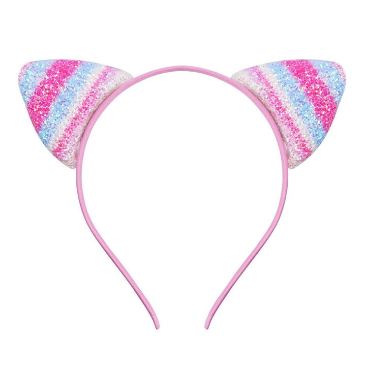 Girls Headband Glitter Sequins Non-slip Slim Flexible Heavy Duty Hairstyle Decoration Candy Color Cartoon Cat Ear Image 1
