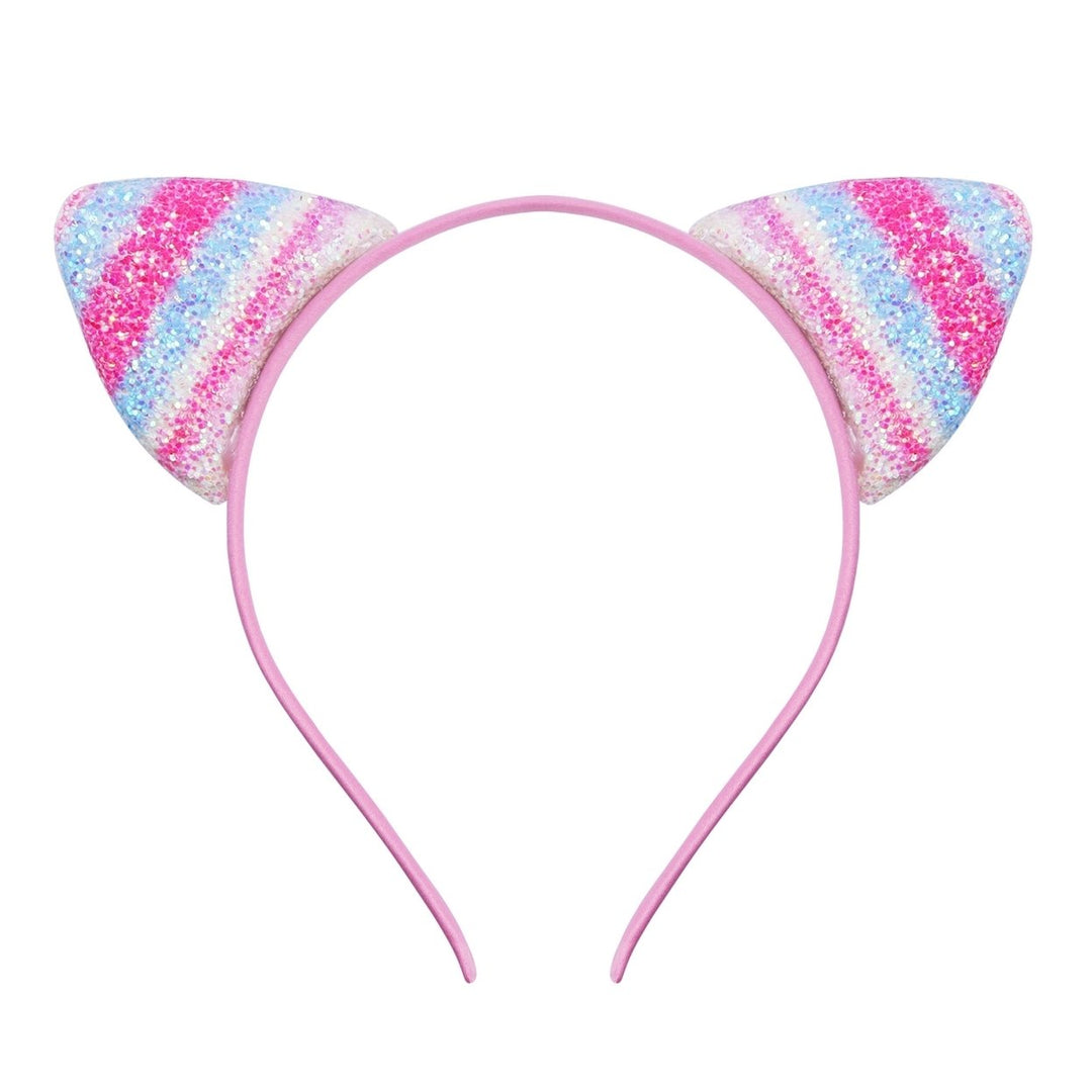 Girls Headband Glitter Sequins Non-slip Slim Flexible Heavy Duty Hairstyle Decoration Candy Color Cartoon Cat Ear Image 1