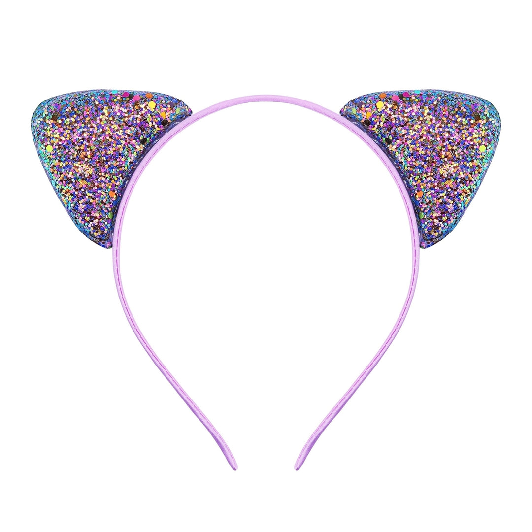 Girls Headband Glitter Sequins Non-slip Slim Flexible Heavy Duty Hairstyle Decoration Candy Color Cartoon Cat Ear Image 8