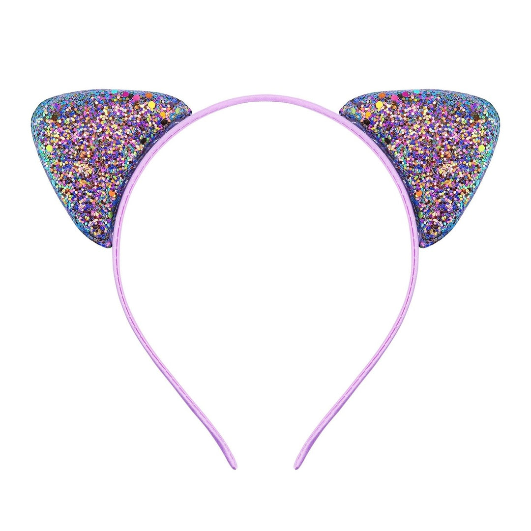 Girls Headband Glitter Sequins Non-slip Slim Flexible Heavy Duty Hairstyle Decoration Candy Color Cartoon Cat Ear Image 8