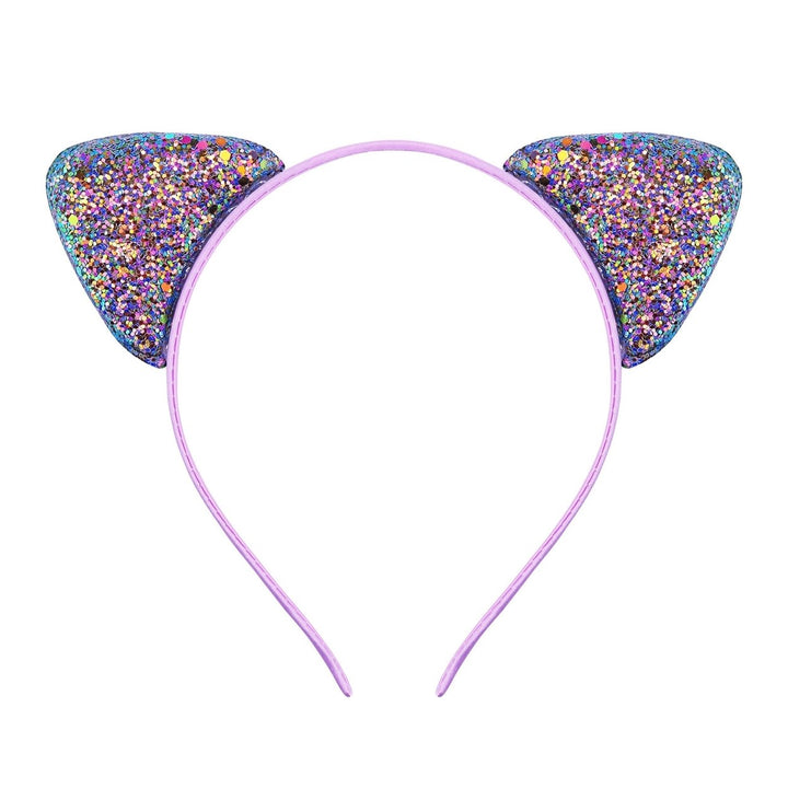 Girls Headband Glitter Sequins Non-slip Slim Flexible Heavy Duty Hairstyle Decoration Candy Color Cartoon Cat Ear Image 8