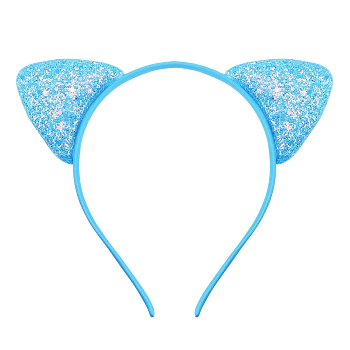 Girls Headband Glitter Sequins Non-slip Slim Flexible Heavy Duty Hairstyle Decoration Candy Color Cartoon Cat Ear Image 9