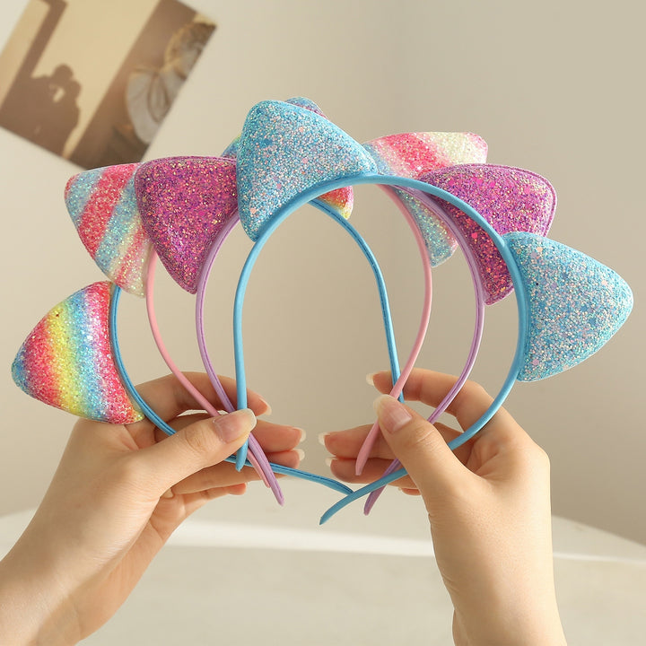 Girls Headband Glitter Sequins Non-slip Slim Flexible Heavy Duty Hairstyle Decoration Candy Color Cartoon Cat Ear Image 10