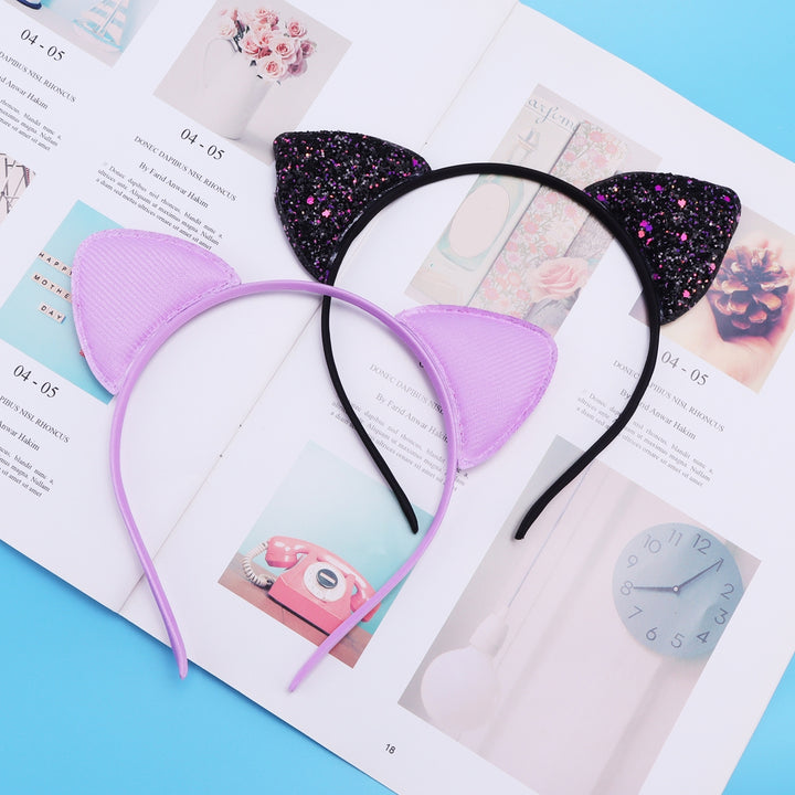 Girls Headband Glitter Sequins Non-slip Slim Flexible Heavy Duty Hairstyle Decoration Candy Color Cartoon Cat Ear Image 11