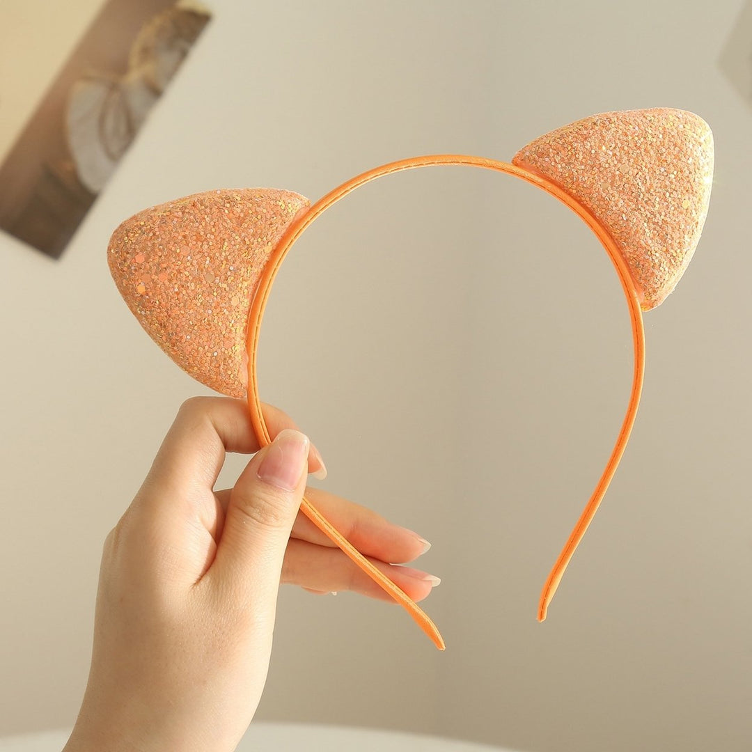 Girls Headband Glitter Sequins Non-slip Slim Flexible Heavy Duty Hairstyle Decoration Candy Color Cartoon Cat Ear Image 12