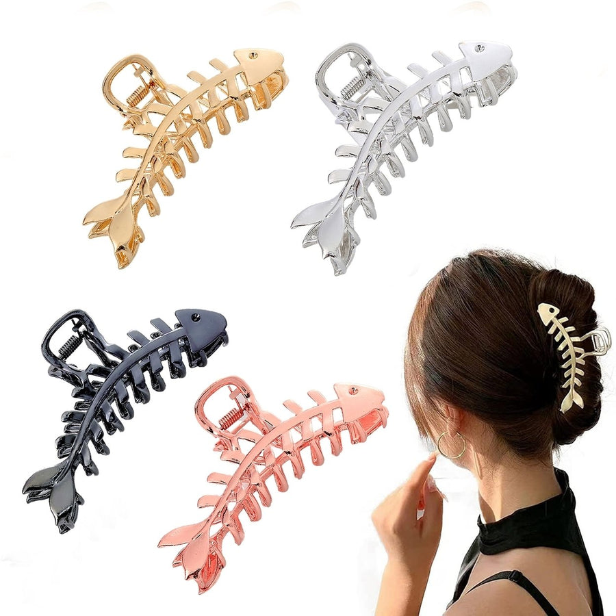 Women Hair Gripper Fishbone Shape Hollow Out Electroplated Smooth Anti-slip Hair Decoration Stainless Solid Color Women Image 1
