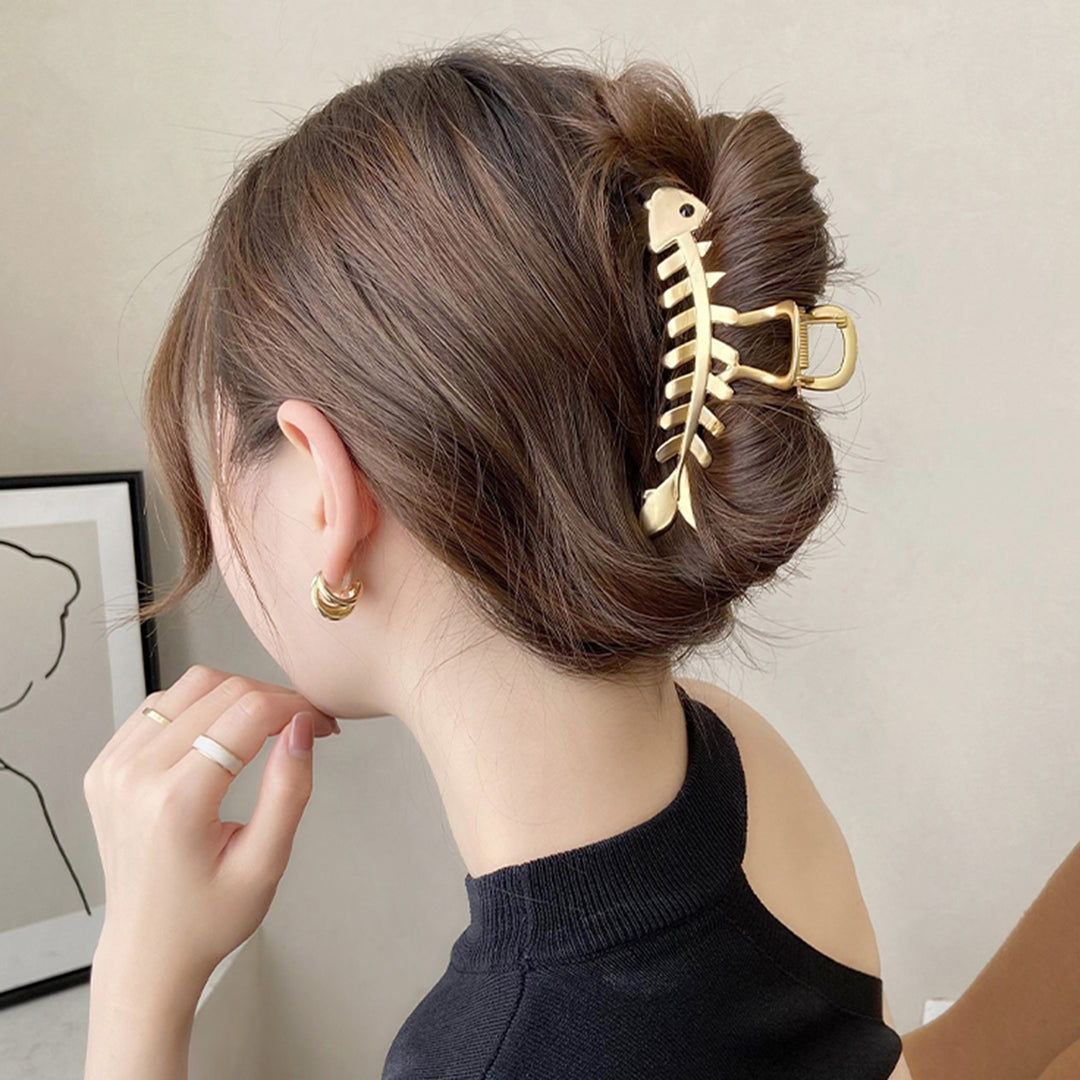 Women Hair Gripper Fishbone Shape Hollow Out Electroplated Smooth Anti-slip Hair Decoration Stainless Solid Color Women Image 7