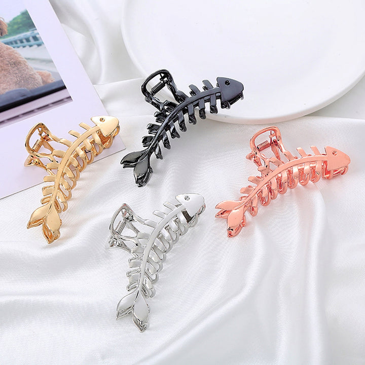 Women Hair Gripper Fishbone Shape Hollow Out Electroplated Smooth Anti-slip Hair Decoration Stainless Solid Color Women Image 8