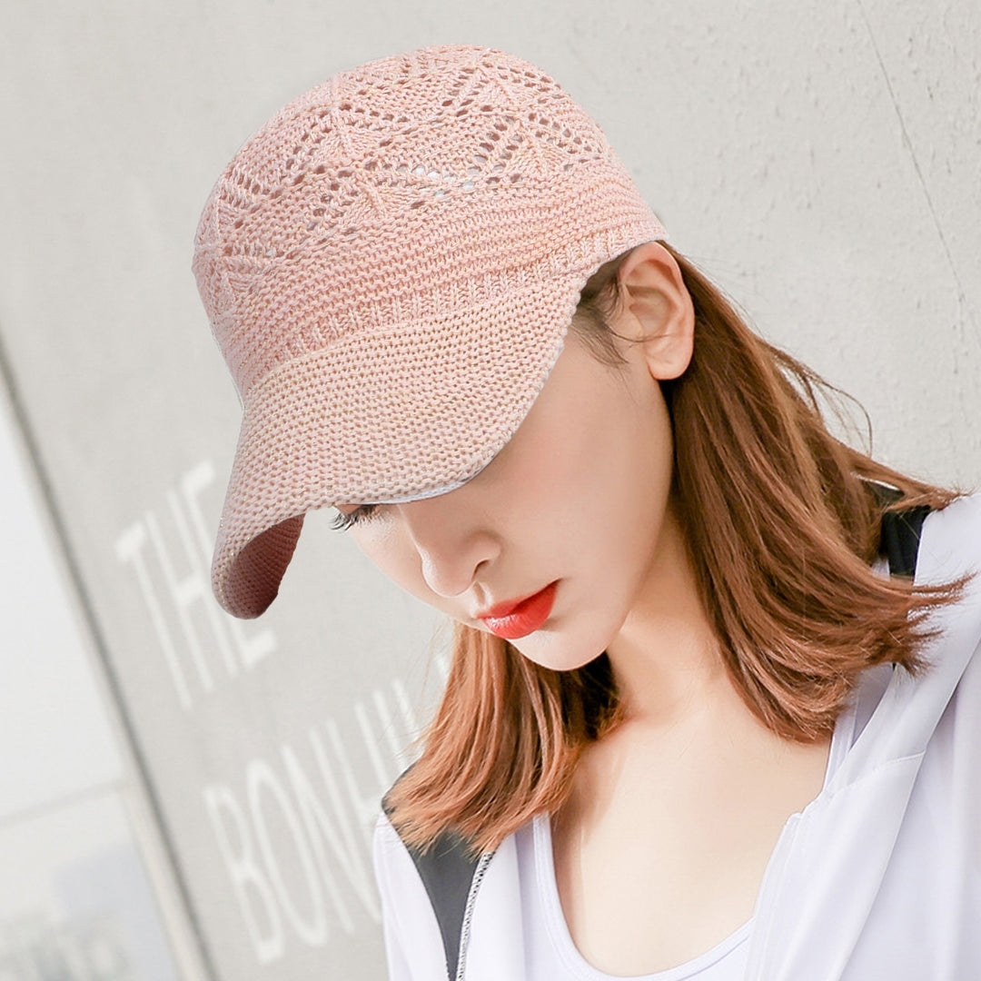 Baseball Cap Sun Protection Adjustable Breathable Crocheting Unisex Anti-UV Hollow Out Thin Long Brim Women Men Hat Image 8