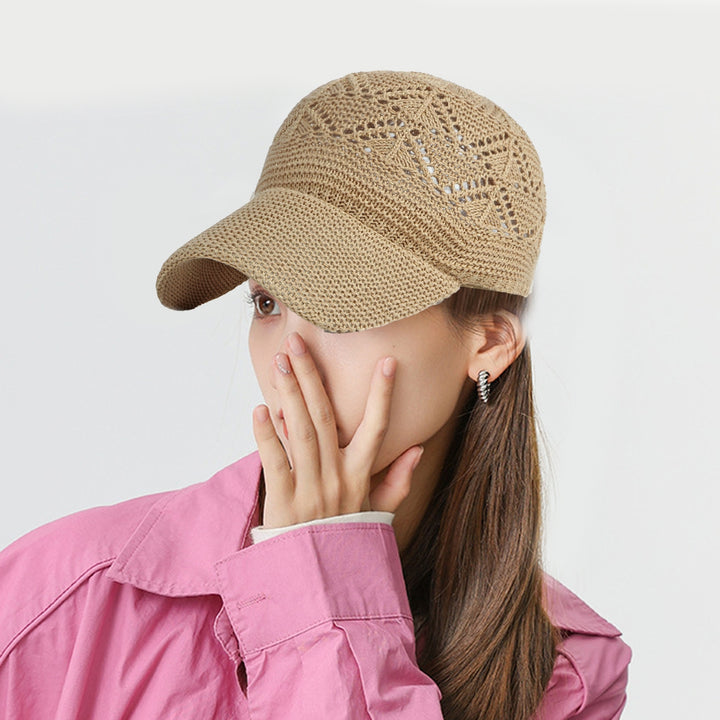 Baseball Cap Sun Protection Adjustable Breathable Crocheting Unisex Anti-UV Hollow Out Thin Long Brim Women Men Hat Image 9