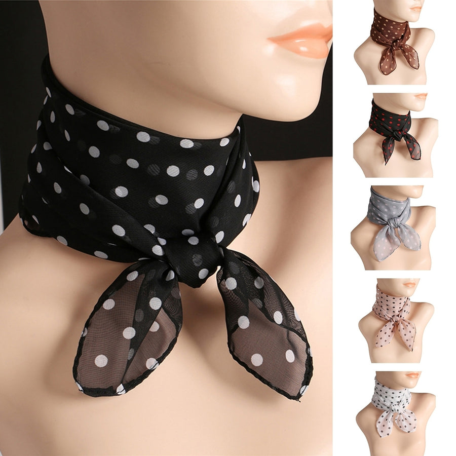 Women Scarf Dot Print Color Matching Thin Breathable Lightweight Neck Decoration Chiffon Lady Head Neck Square Scarf Image 1