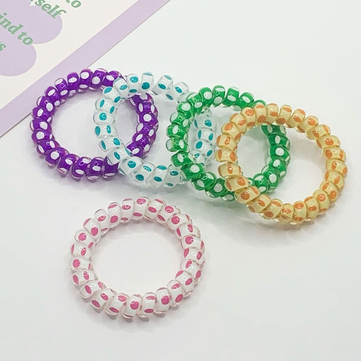 2 Pcs Hair Rings Telephoneline Shape Decorative Elastic High Elasticity Dot Print Hair-fixed Image 1