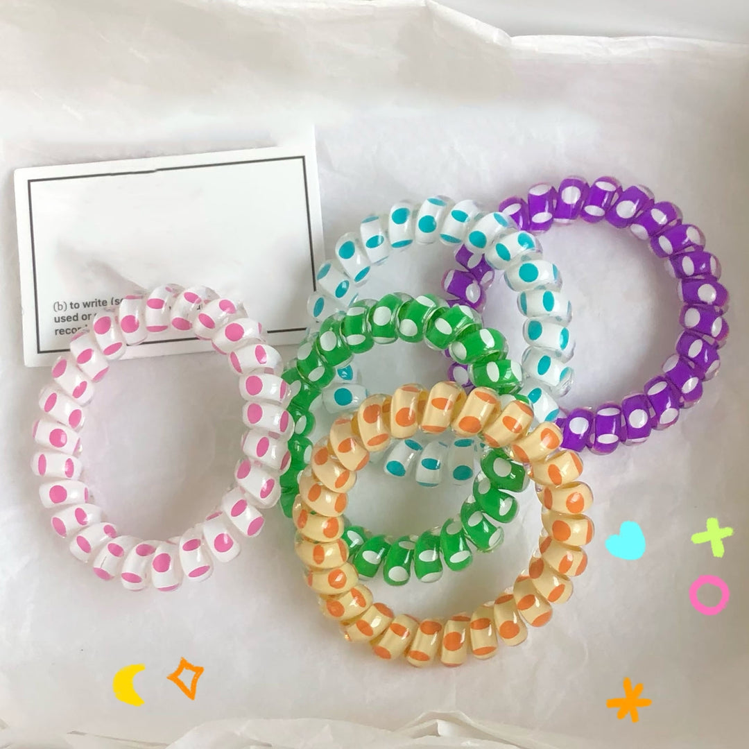 2 Pcs Hair Rings Telephoneline Shape Decorative Elastic High Elasticity Dot Print Hair-fixed Image 7