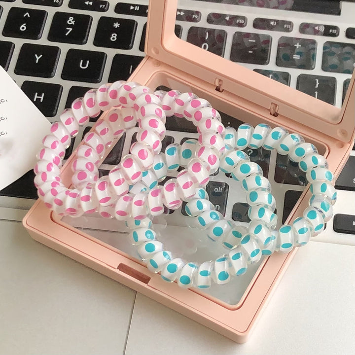 2 Pcs Hair Rings Telephoneline Shape Decorative Elastic High Elasticity Dot Print Hair-fixed Image 9