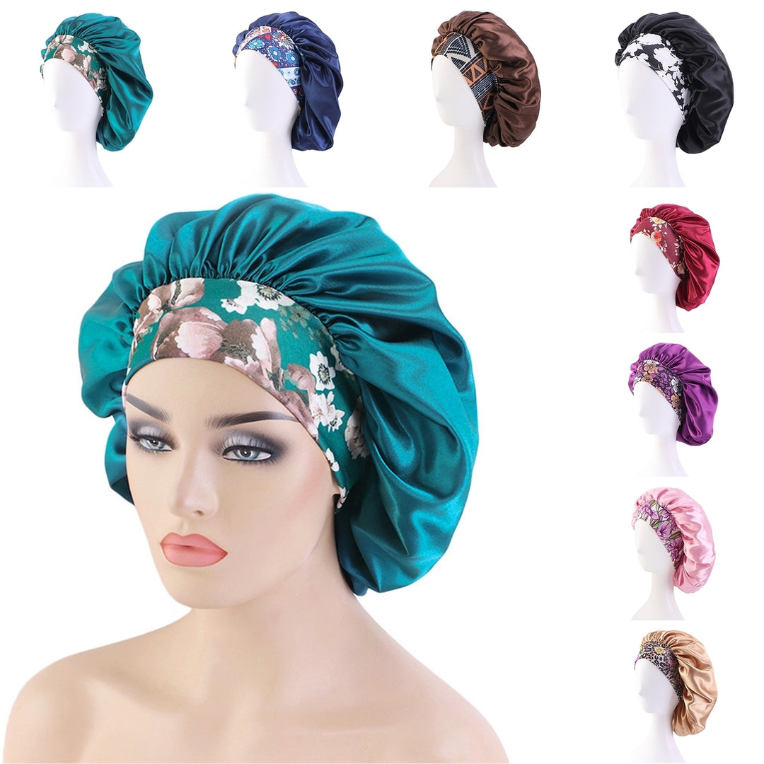 2 Pcs Silk Satin Bonnet Hair Caps Extra Large Sleeping Satin Bonnets Comfortable Flower Band High Image 1