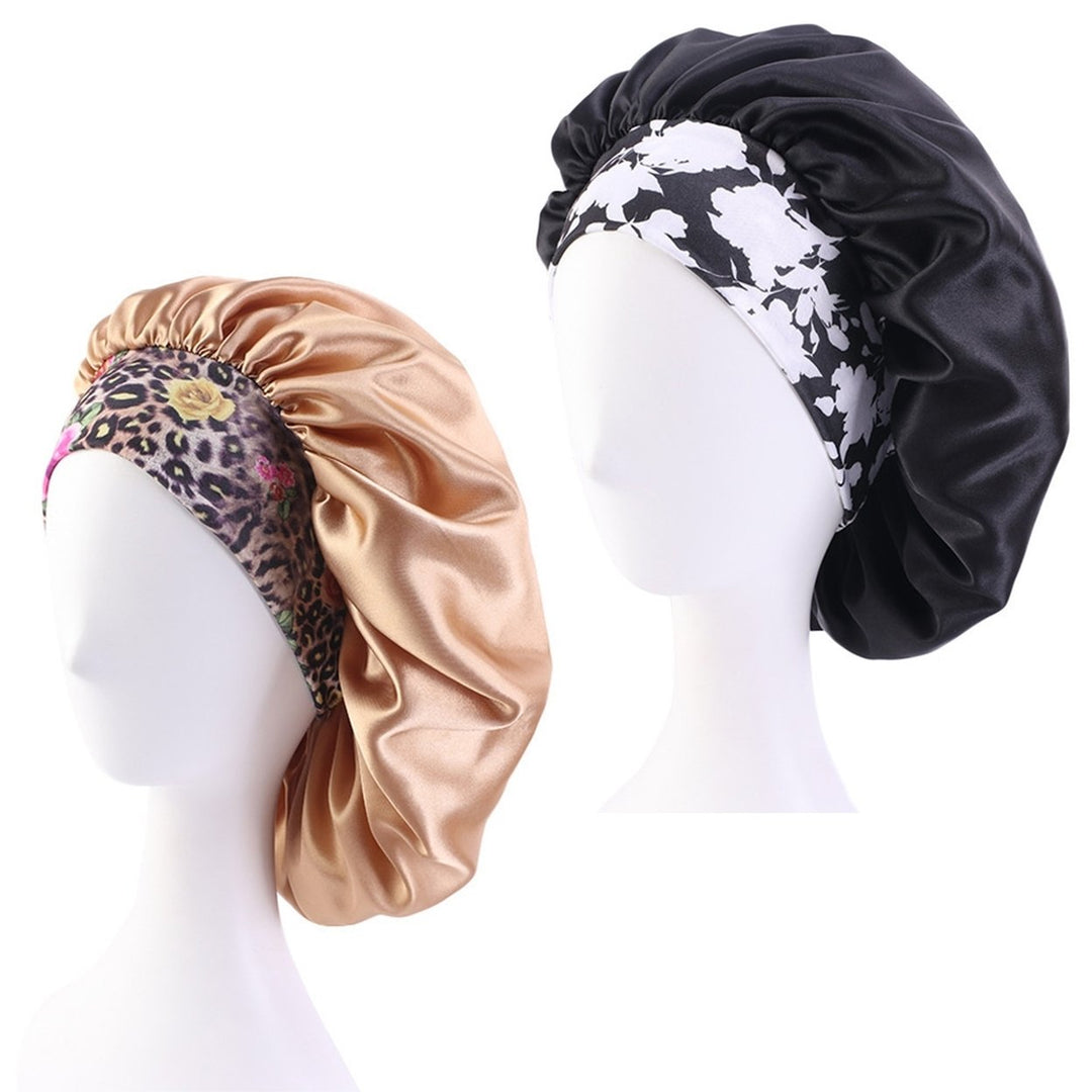 2 Pcs Silk Satin Bonnet Hair Caps Extra Large Sleeping Satin Bonnets Comfortable Flower Band High Image 2