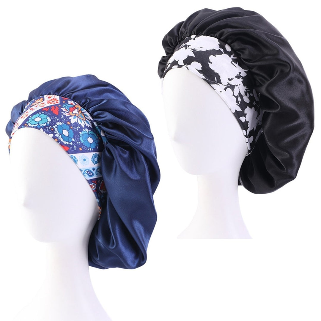 2 Pcs Silk Satin Bonnet Hair Caps Extra Large Sleeping Satin Bonnets Comfortable Flower Band High Image 4