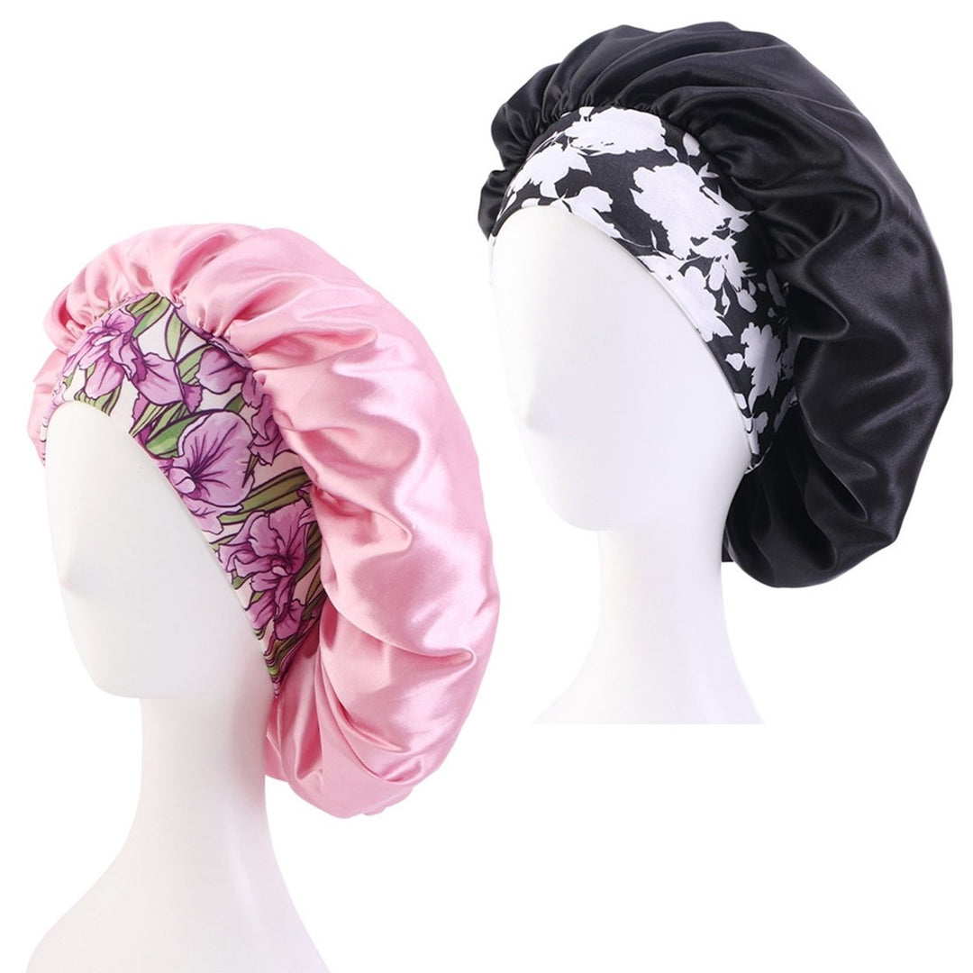 2 Pcs Silk Satin Bonnet Hair Caps Extra Large Sleeping Satin Bonnets Comfortable Flower Band High Image 4