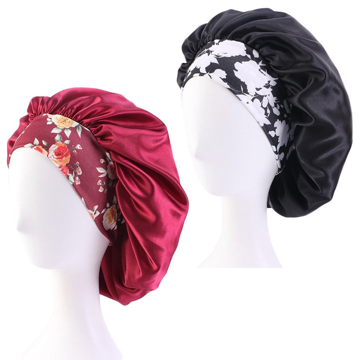 2 Pcs Silk Satin Bonnet Hair Caps Extra Large Sleeping Satin Bonnets Comfortable Flower Band High Image 6