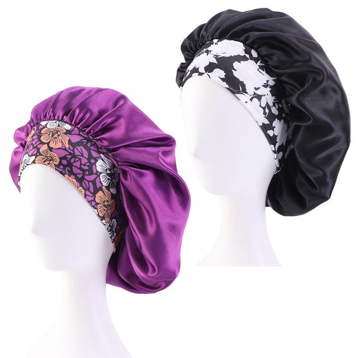 2 Pcs Silk Satin Bonnet Hair Caps Extra Large Sleeping Satin Bonnets Comfortable Flower Band High Image 7