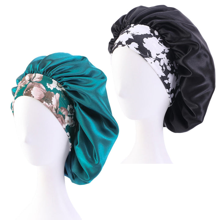 2 Pcs Silk Satin Bonnet Hair Caps Extra Large Sleeping Satin Bonnets Comfortable Flower Band High Image 8