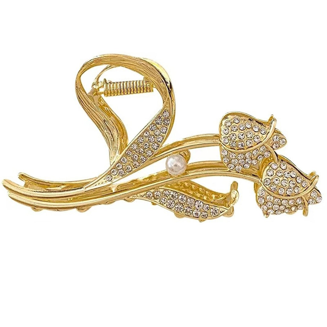 Elegant Crossing Teeth Metal Large Hair Claw Shining Rhinestone Tulip Decor Big Non-Slip Hair Barrette Hair Accessories Image 3