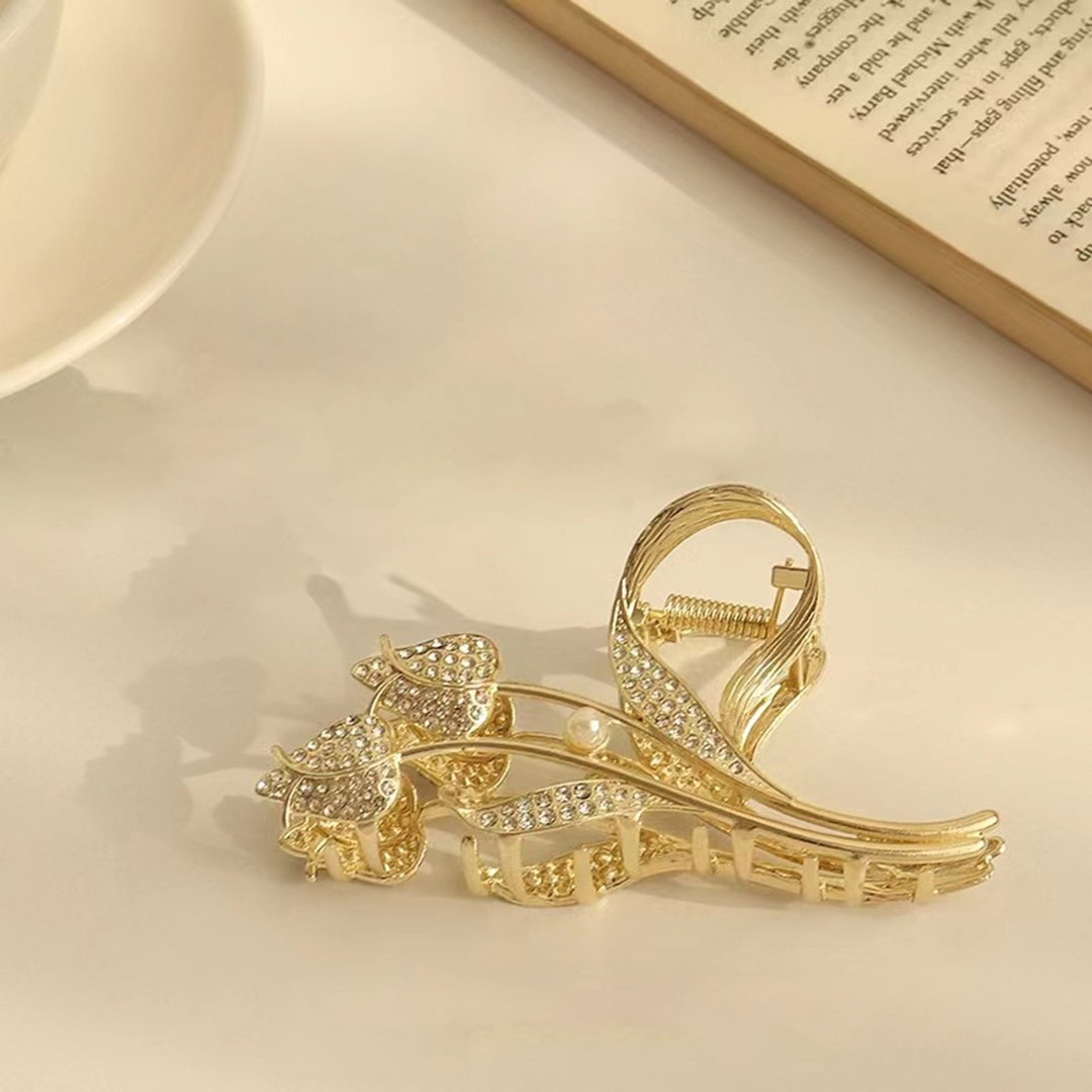 Elegant Crossing Teeth Metal Large Hair Claw Shining Rhinestone Tulip Decor Big Non-Slip Hair Barrette Hair Accessories Image 12