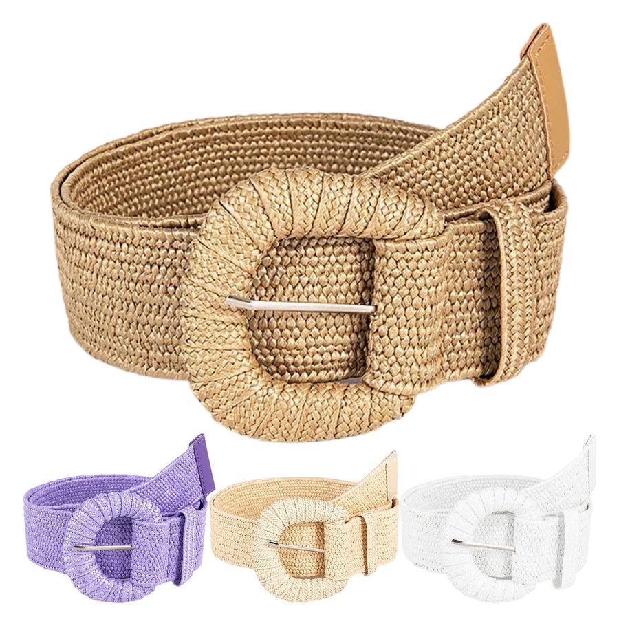 Straw Waist Belt Retro Bohemian Wide Handmade Pin Buckle Adjustable Clothing Accessories Summer Women Pants Dress Belt Image 1