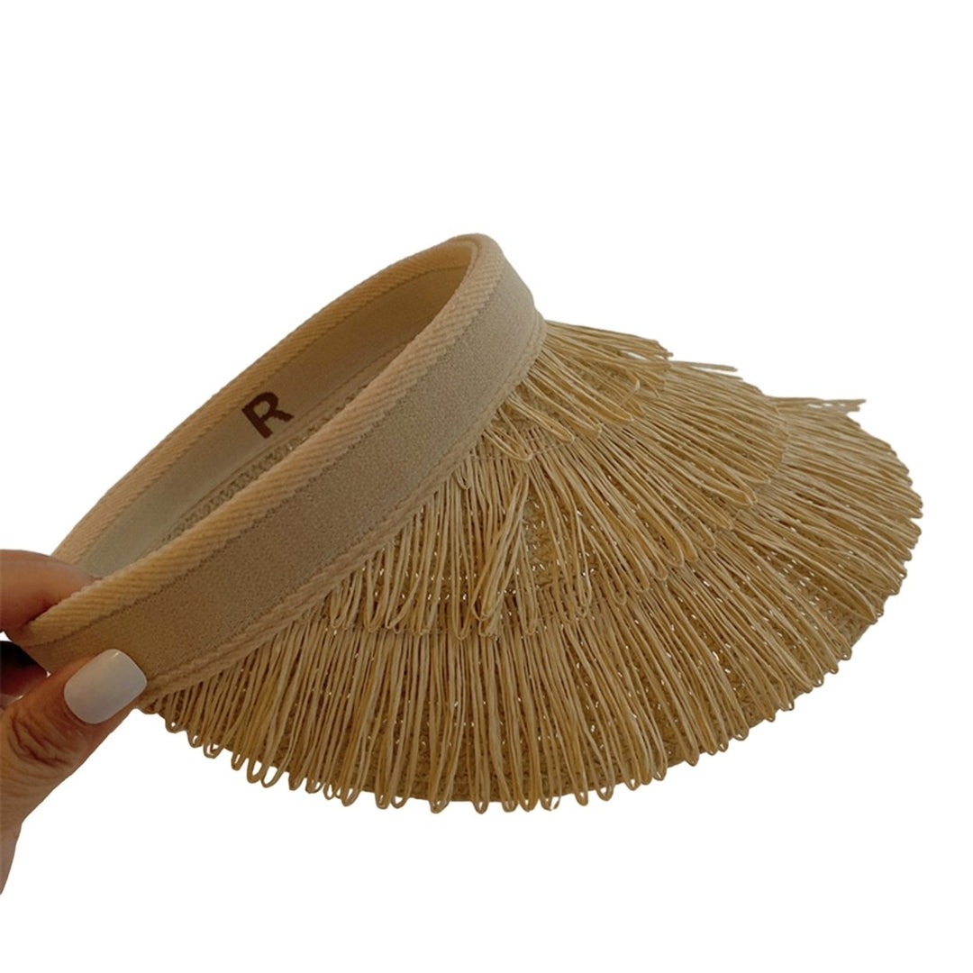 Women Empty Tops Sun Hat Summer Wide Brim Beach Straw Hat Hair Hoop Design Holiday Sunshade Visor Hat Image 3