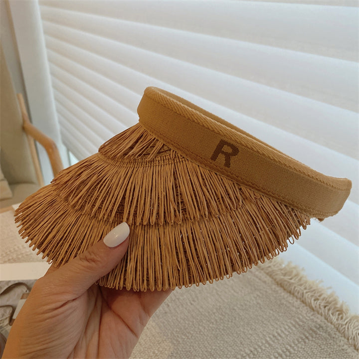 Women Empty Tops Sun Hat Summer Wide Brim Beach Straw Hat Hair Hoop Design Holiday Sunshade Visor Hat Image 9