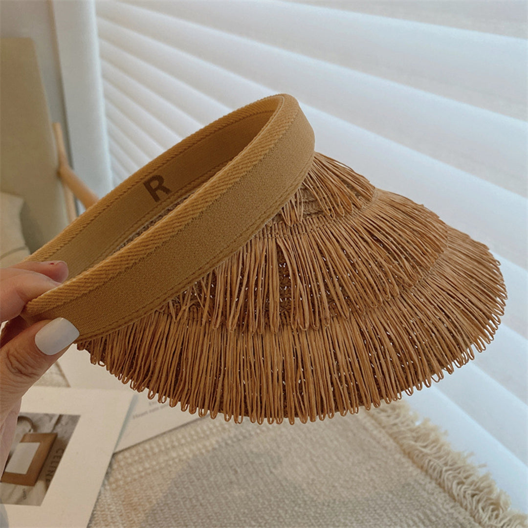 Women Empty Tops Sun Hat Summer Wide Brim Beach Straw Hat Hair Hoop Design Holiday Sunshade Visor Hat Image 10