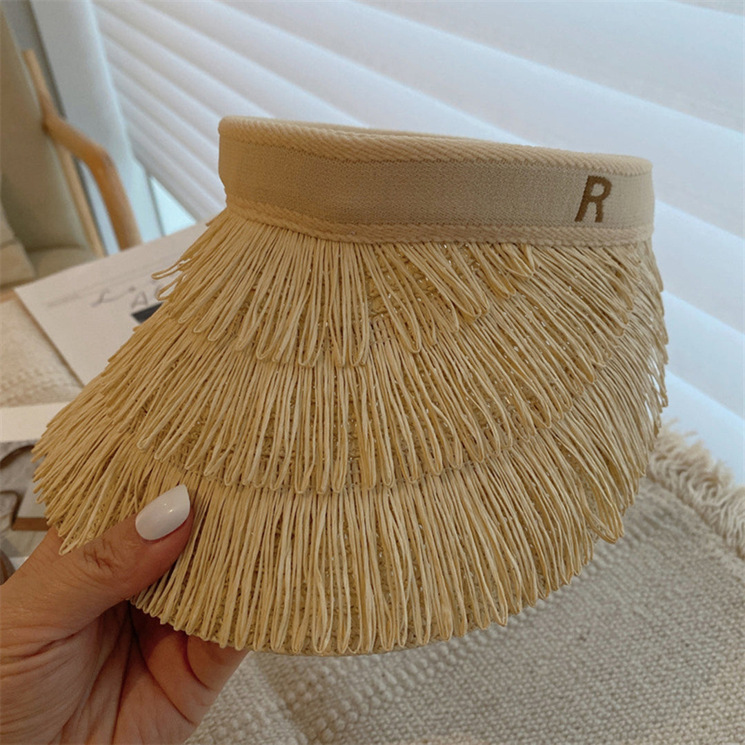 Women Empty Tops Sun Hat Summer Wide Brim Beach Straw Hat Hair Hoop Design Holiday Sunshade Visor Hat Image 11