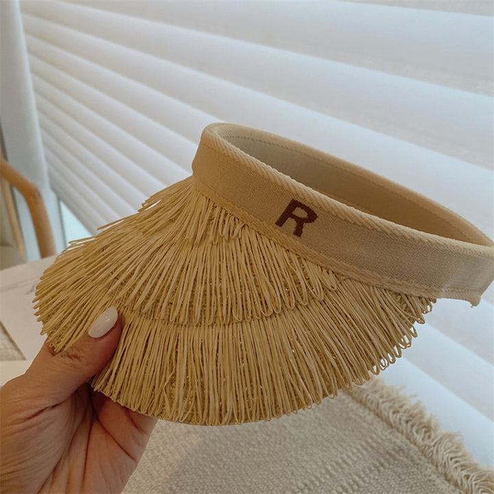 Women Empty Tops Sun Hat Summer Wide Brim Beach Straw Hat Hair Hoop Design Holiday Sunshade Visor Hat Image 12