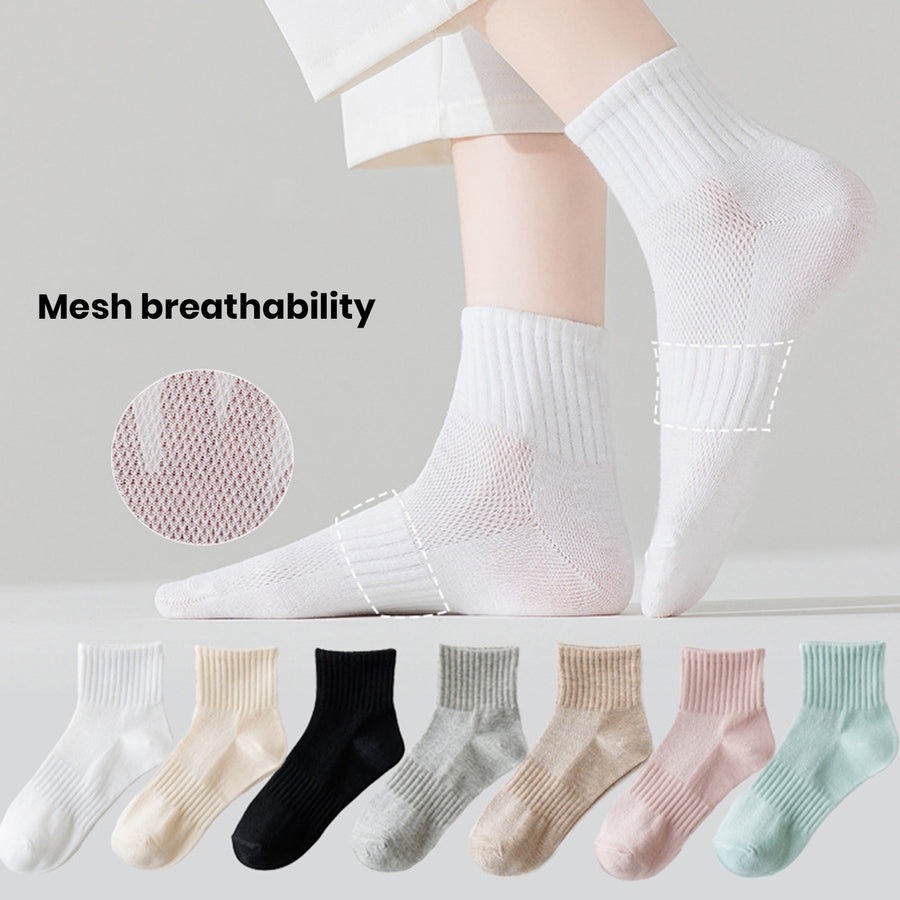 1 Pair Summer Thin Solid Color Mid-tube Socks Mesh Thin Breathable Anti-slip Ribbed Cuffs Sport Socks Shoes Accessories Image 1