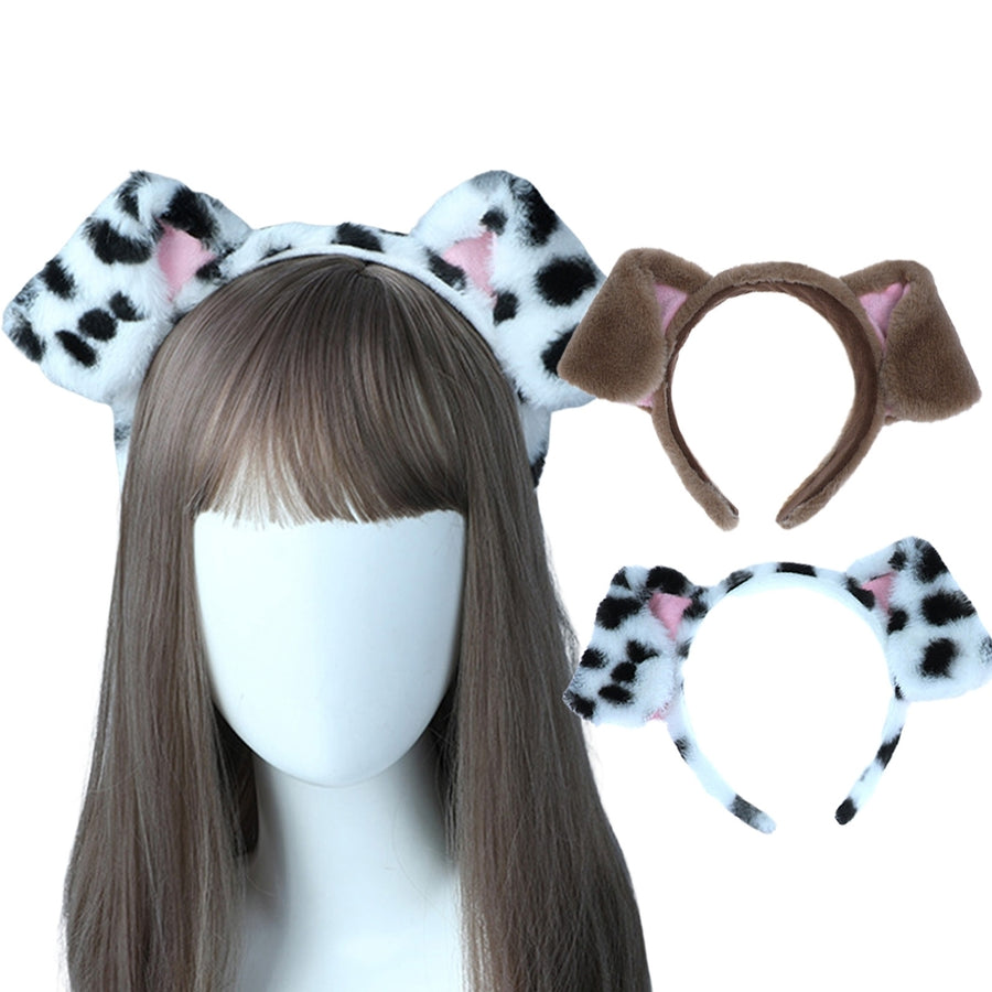 Cute Plush Dot Print Dog Ears Headband Kid Adult Animal Shape Elastic Hair Hoop Cosplay Costume Accessory Gift Image 1