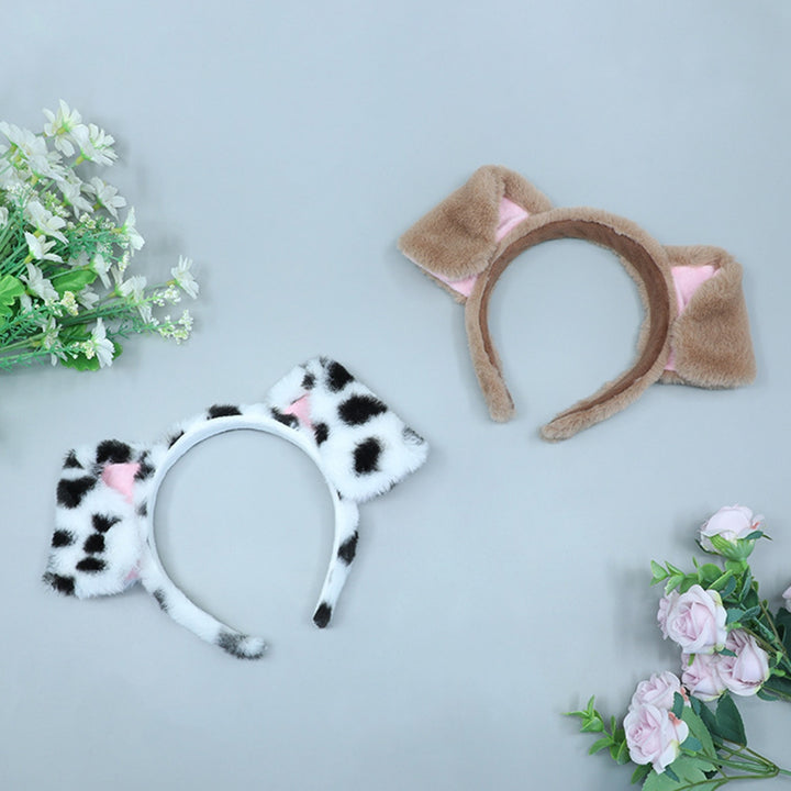 Cute Plush Dot Print Dog Ears Headband Kid Adult Animal Shape Elastic Hair Hoop Cosplay Costume Accessory Gift Image 4