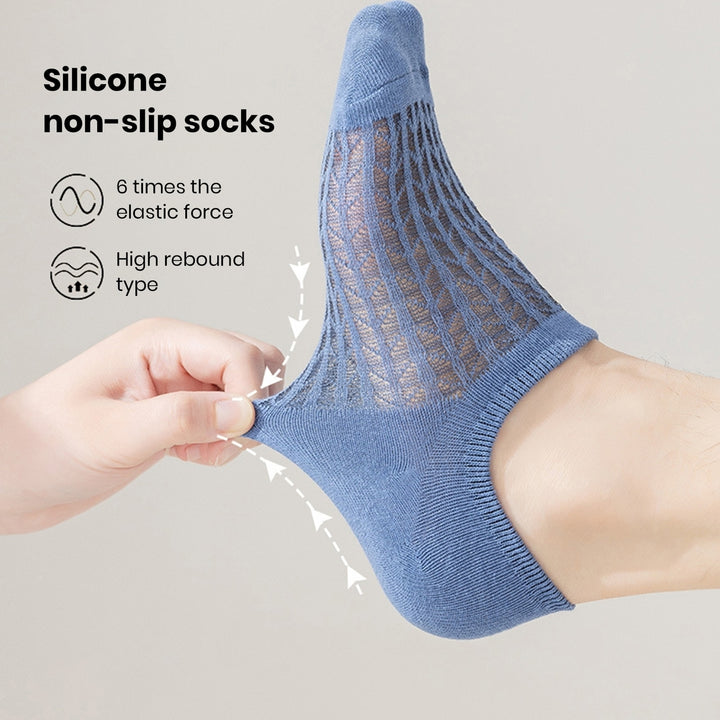 5 Pairs Men Ultra-thin Ankle Socks Solid Color Hollow Out Mesh Shallow Non-Slip Silicone Invisible Socks Breathable Image 11