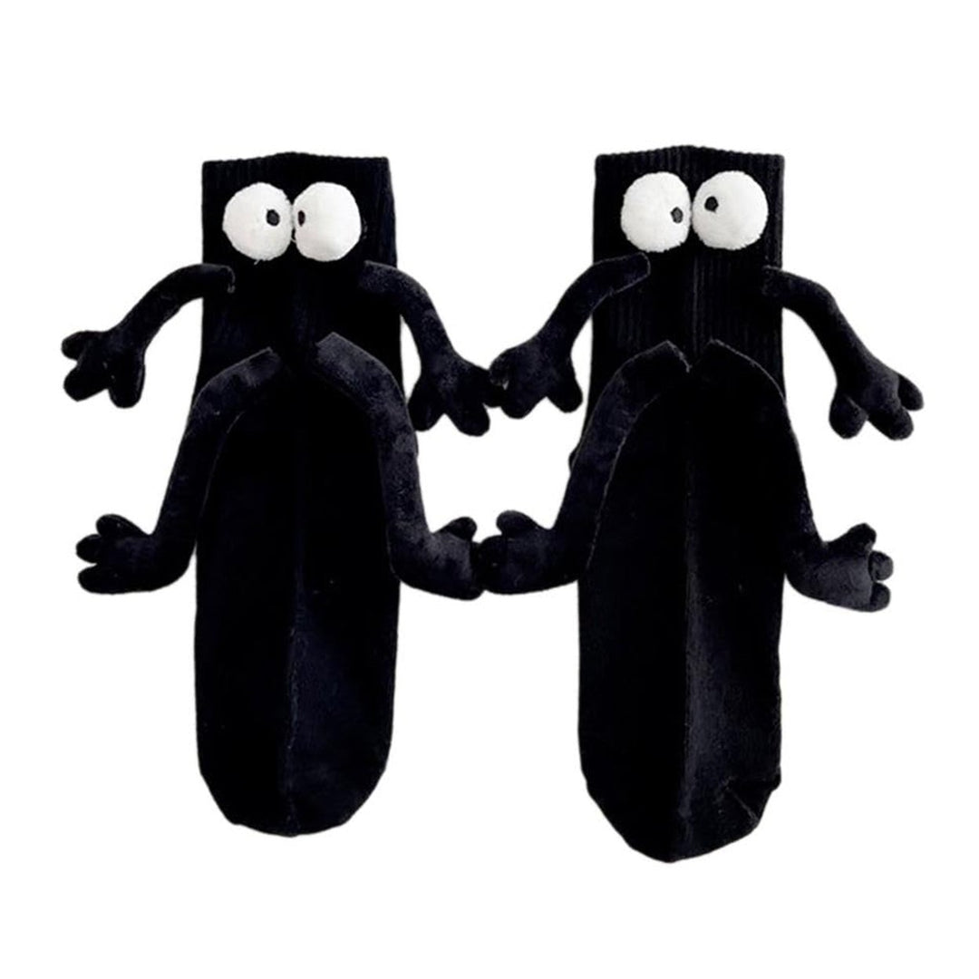 1 Pair Creative Unisex Funny Couple Holding Hands Socks Funny 3D Doll Decor Socks Mid-tube Ribbed High Elastic Socks Image 1