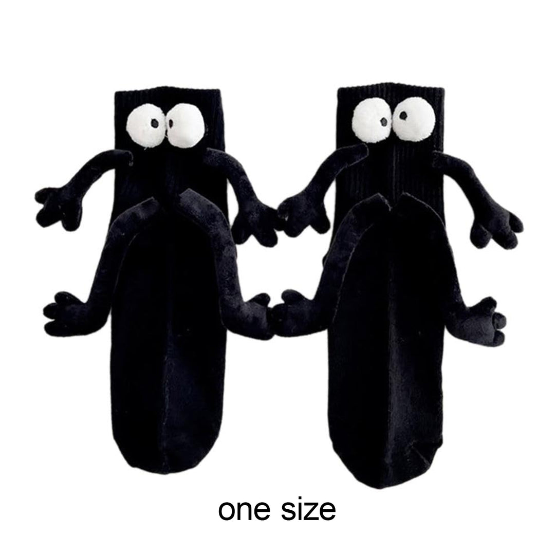 1 Pair Creative Unisex Funny Couple Holding Hands Socks Funny 3D Doll Decor Socks Mid-tube Ribbed High Elastic Socks Image 6