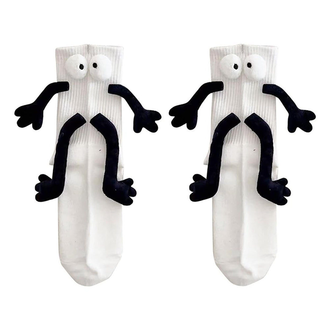 1 Pair Creative Unisex Funny Couple Holding Hands Socks Funny 3D Doll Decor Socks Mid-tube Ribbed High Elastic Socks Image 1