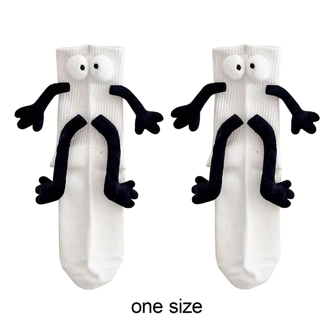 1 Pair Creative Unisex Funny Couple Holding Hands Socks Funny 3D Doll Decor Socks Mid-tube Ribbed High Elastic Socks Image 8