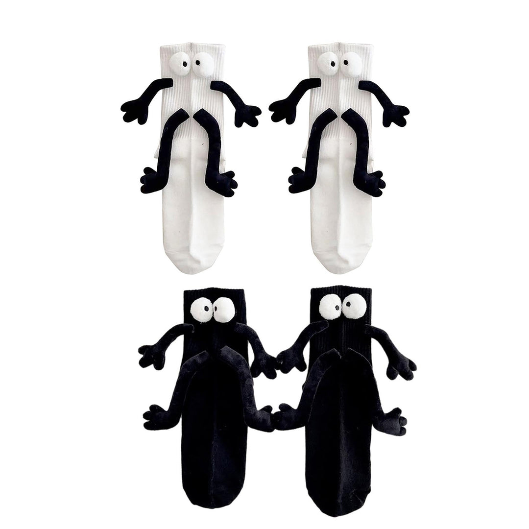 1 Pair Creative Unisex Funny Couple Holding Hands Socks Funny 3D Doll Decor Socks Mid-tube Ribbed High Elastic Socks Image 9