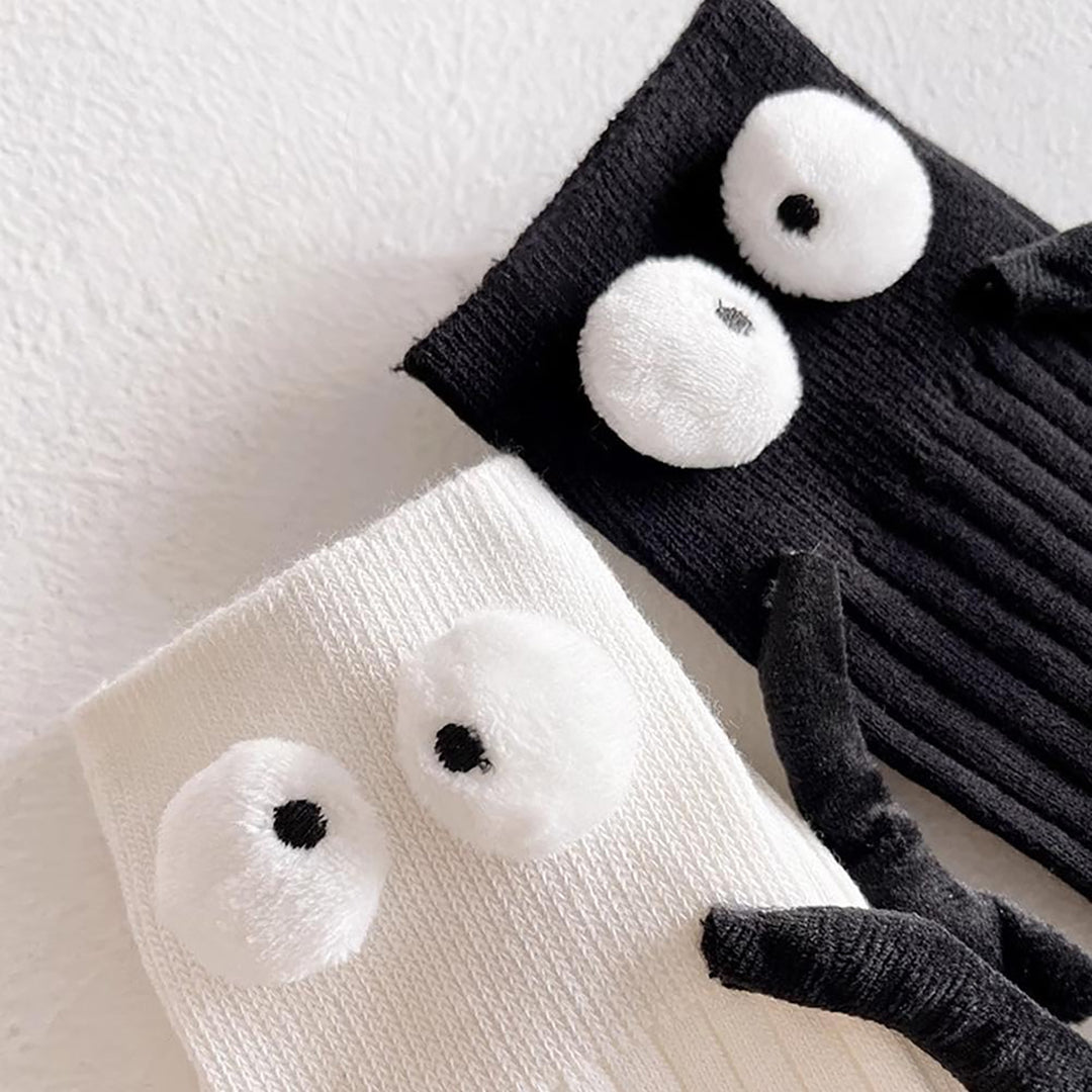1 Pair Creative Unisex Funny Couple Holding Hands Socks Funny 3D Doll Decor Socks Mid-tube Ribbed High Elastic Socks Image 10