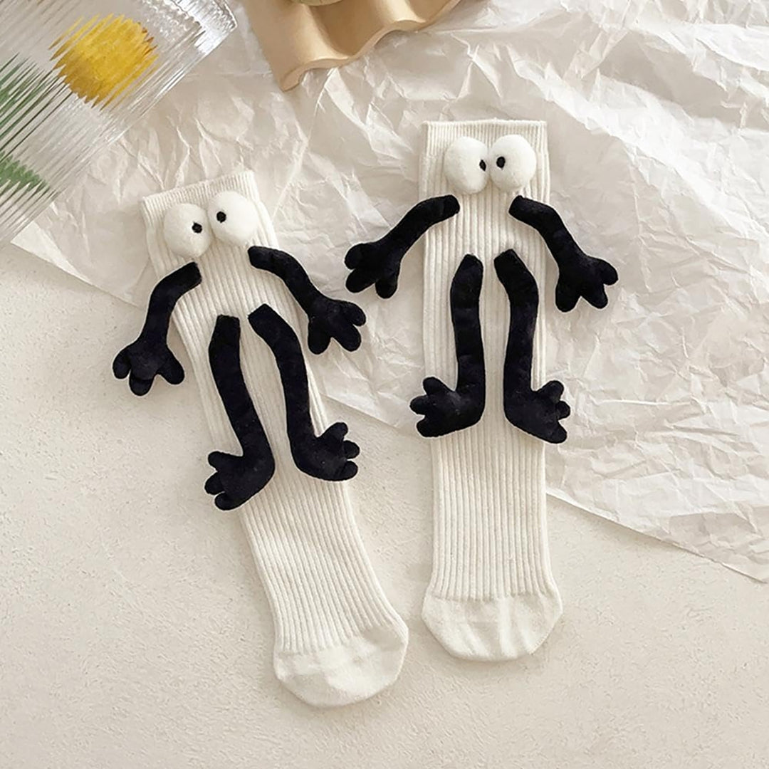 1 Pair Creative Unisex Funny Couple Holding Hands Socks Funny 3D Doll Decor Socks Mid-tube Ribbed High Elastic Socks Image 12