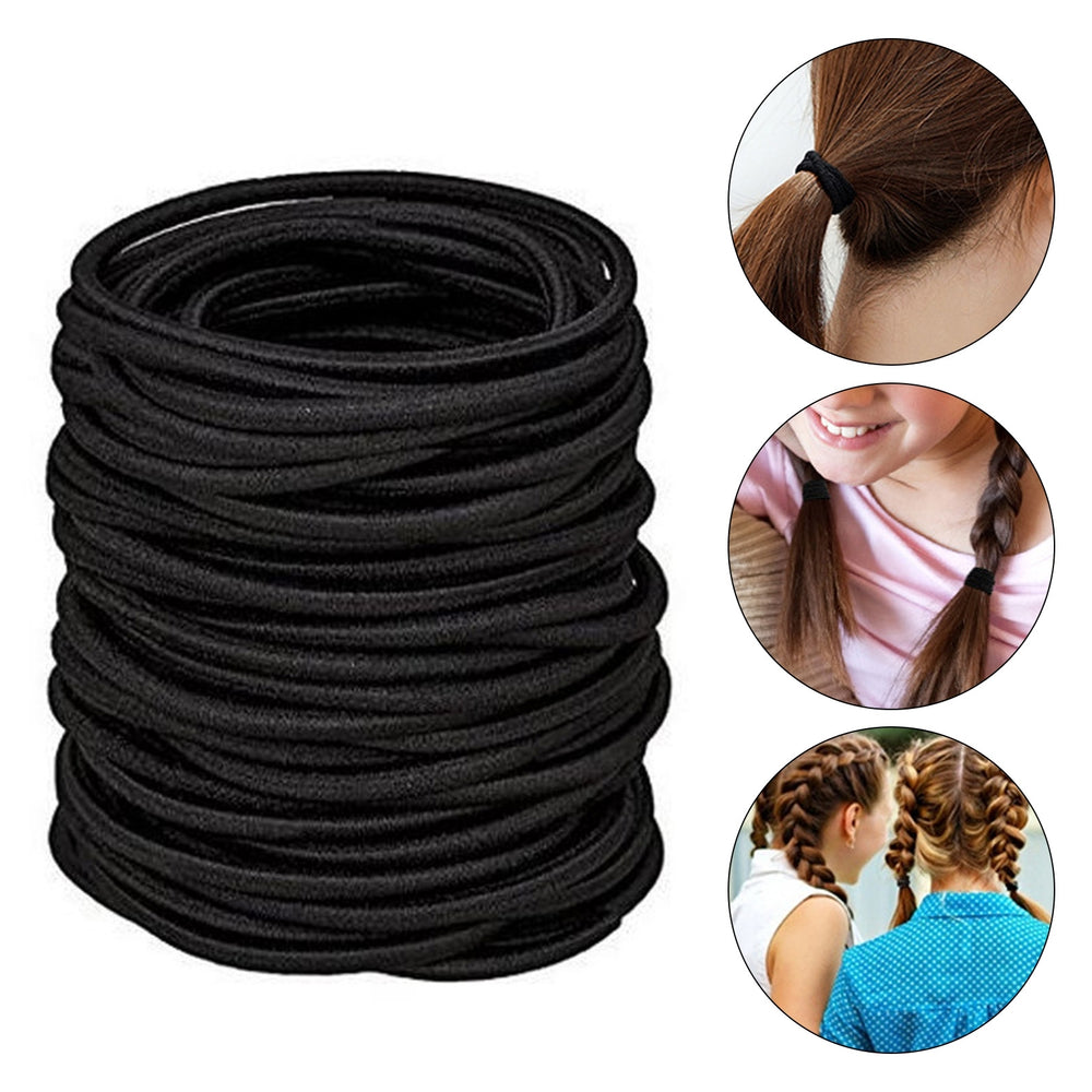 100Pcs Black Simple Seamless High Elastic Hair Ties Thick Heavy Curly Hair 4mm Ponytail Holders Hair Bands Image 2