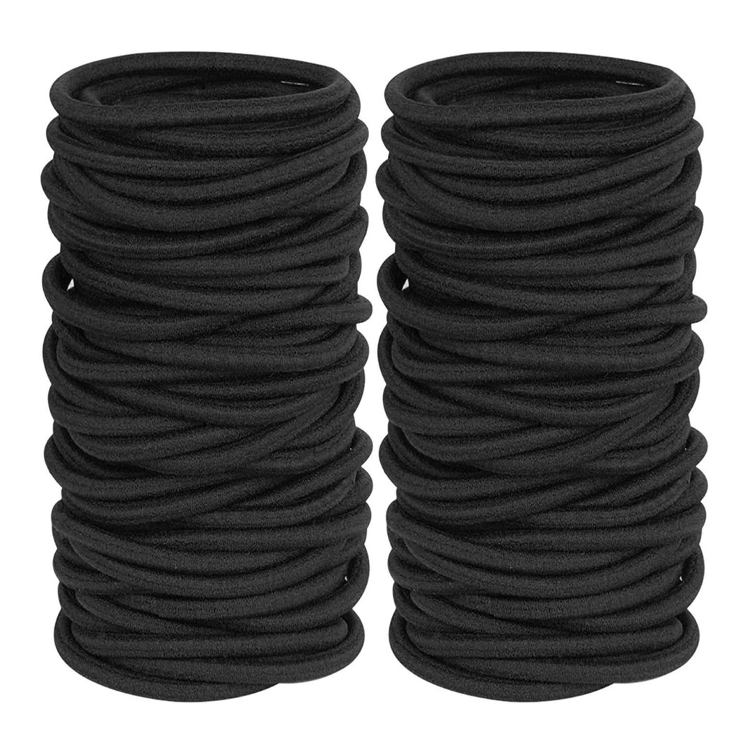 100Pcs Black Simple Seamless High Elastic Hair Ties Thick Heavy Curly Hair 4mm Ponytail Holders Hair Bands Image 11