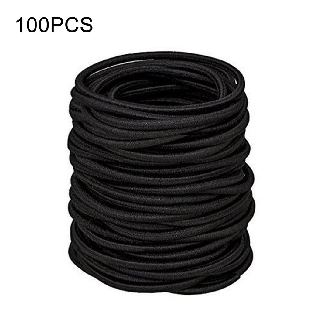 100Pcs Black Simple Seamless High Elastic Hair Ties Thick Heavy Curly Hair 4mm Ponytail Holders Hair Bands Image 12