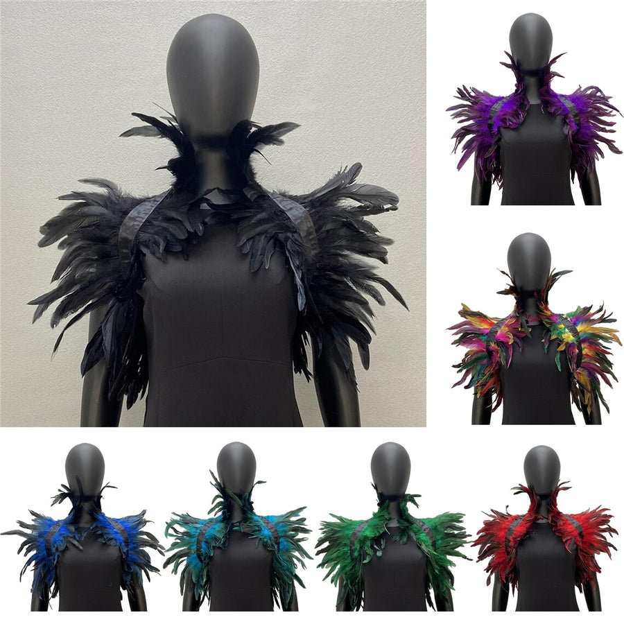 Feather Shrug Shawl Shoulder Wrap Cape Soft Adjustable Retro Gothic Collar Cosplay Party Body Stage Performance Fake Image 1