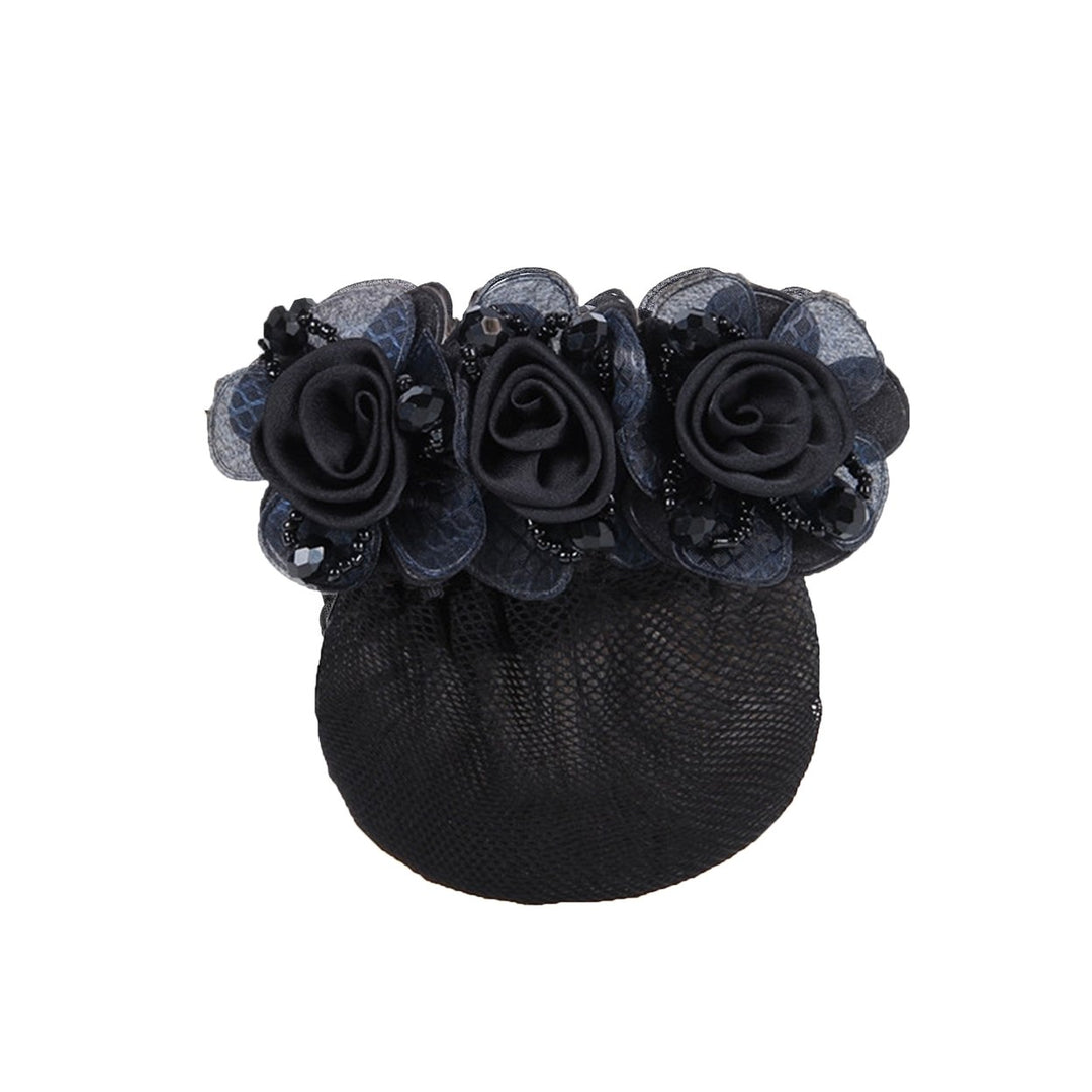 Bun Snood Flower Faux Crystal Hollow Out Elastic Anti-slip Bun Net Snood Gift Mom Hair Clip Image 1