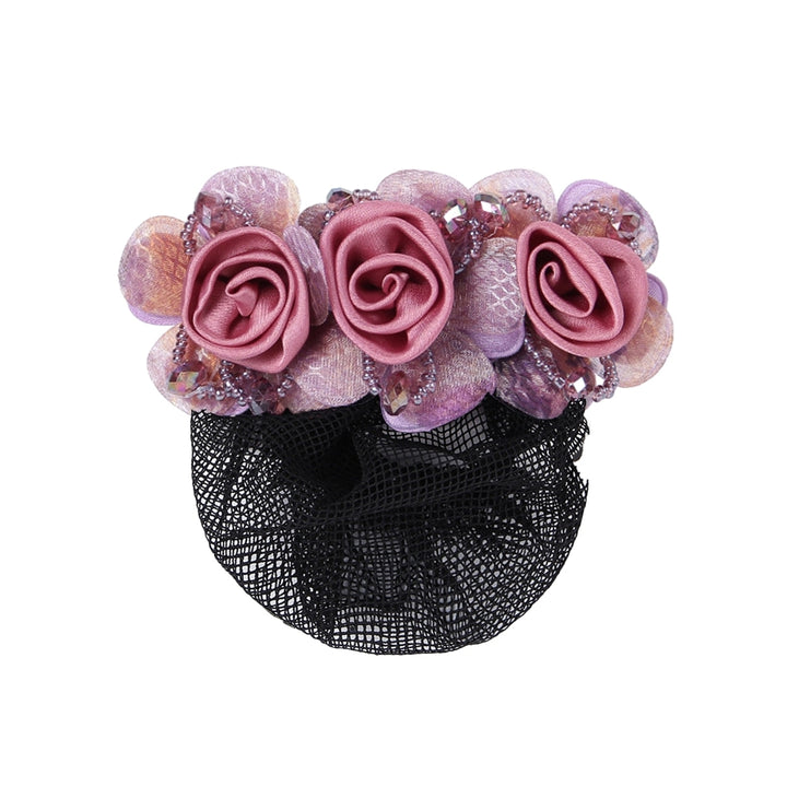 Bun Snood Flower Faux Crystal Hollow Out Elastic Anti-slip Bun Net Snood Gift Mom Hair Clip Image 4